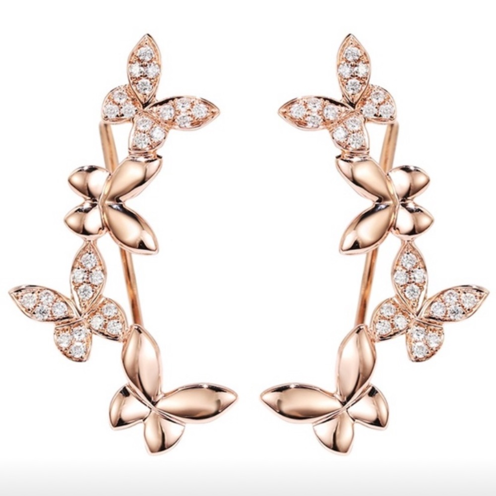 Flying Butterfly Rose Gold Pavé Ear Climbers
